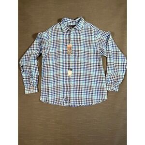 Cremieux Collection Mens Blue Gingham 100% Linen Button Down Shirt Large NWT